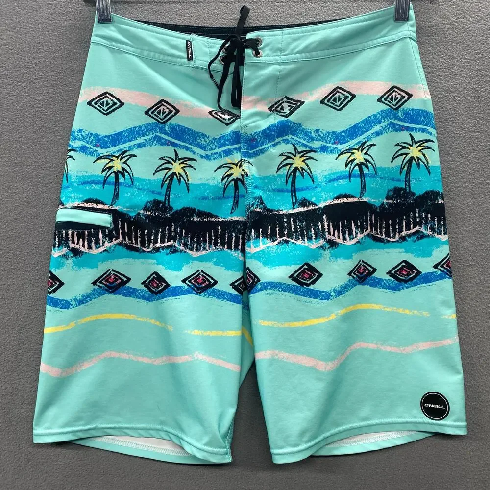 Oneill Hyperfreak Board‎ Shorts Mens 29 Blue Swim Surf Pocket Beach Tropical